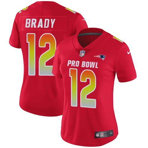 Nike Patriots #12 Tom Brady Red Women's Stitched NFL Limited AFC 2018 Pro Bowl Jersey - Click Image to Close